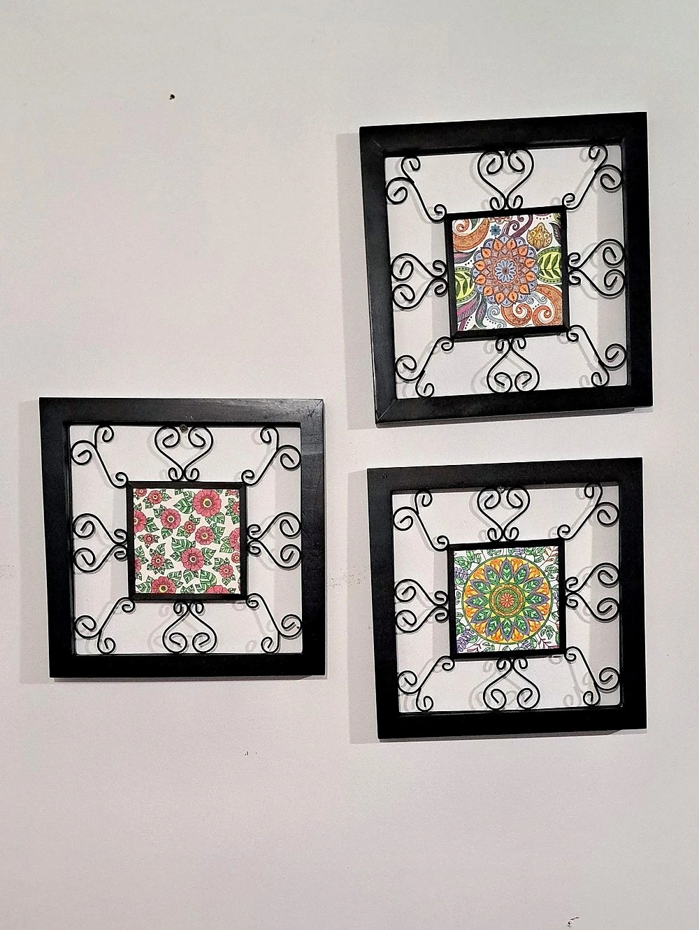 Set of 3 Floral Wall Art Panels Black & Multicolor